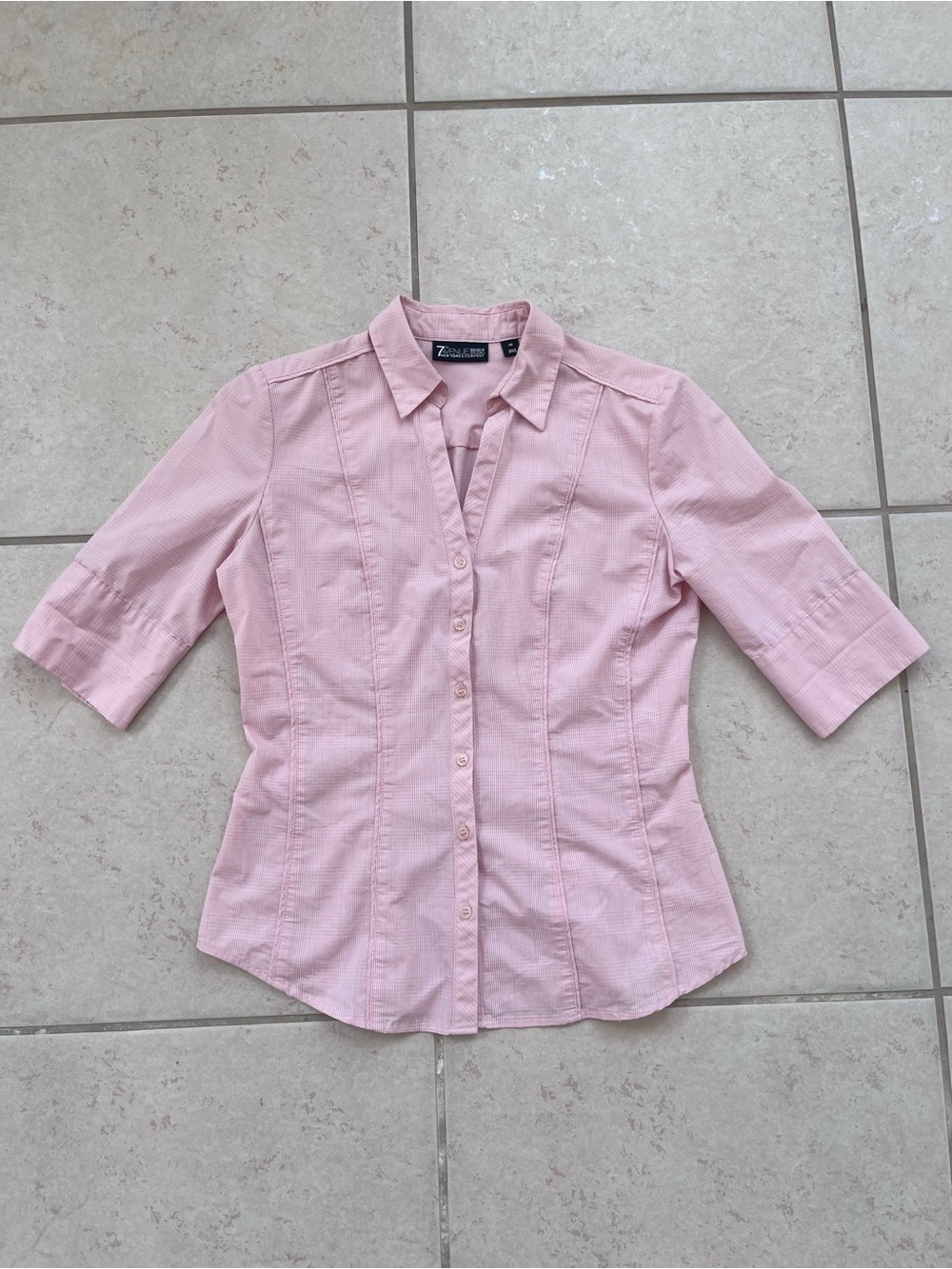 New York & Company Size XS Pink Check Button-Down Shirt